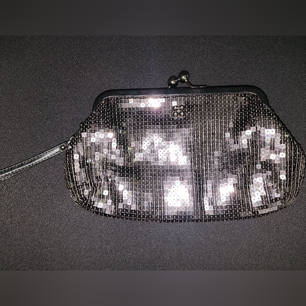 Coach Sequin Clutch In Dark Silver